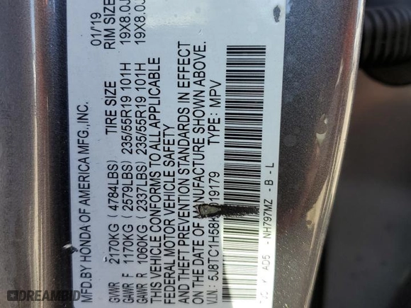 2019 Acura RDX w/Technology Pkg with VIN 5J8TC1H58KL019179, listed as a Copart auction lot 49727605 with 100,759 mi miles and Salvage Title. Bid and sale history available at carsss.com. Image 16.