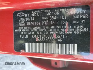 2014 Hyundai Accent GS z VIN KMHCT5AE8EU156715, wystawiony jako Copart lot #58159135 z przebiegiem 183 247 mil mil oraz Czysty tytuł • Clean title. Historia ofert i sprzedaży dostępna na DreamBid. Obrazek 12.