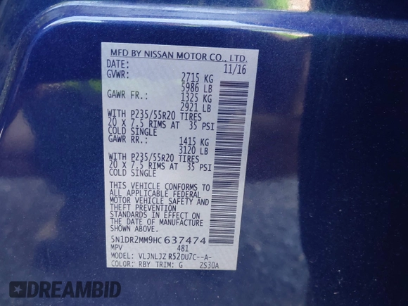 2017 Nissan Pathfinder SV с VIN 5N1DR2MM9HC637474, выставлен на аукционе IAAI как лот 42698010 с пробегом 163 976 миль миль и . История ставок и продаж доступна на DreamBid. Изображение 9.
