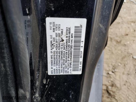 2016 Honda Odyssey EX-L with VIN 5FNRL5H64GB037505, listed as a Copart auction lot 43907105 with 208,709 mi miles and Salvage Title. Bid and sale history available at carsss.com. Image 15.