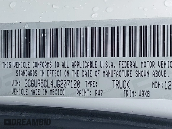 2018 Ram 2500 Tradesman with VIN 3C6UR5CL4JG207120, listed as a IAAI auction lot 40124581 with 191,567 mi miles and . Bid and sale history available at DreamBid. Image 9.