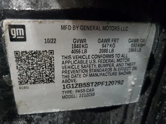 2023 Chevrolet Malibu LS with VIN 1G1ZB5ST2PF120792, listed as a Copart auction lot 45349595 with NaN miles and Salvage Title. Bid and sale history available at carsss.com. Image 12.