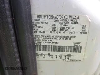 2002 Ford F-250 XL with VIN 1FTNX20F42EC60263, listed as a IAAI auction lot 42362238 with 162,068 mi miles and . Bid and sale history available at DreamBid. Image 9.
