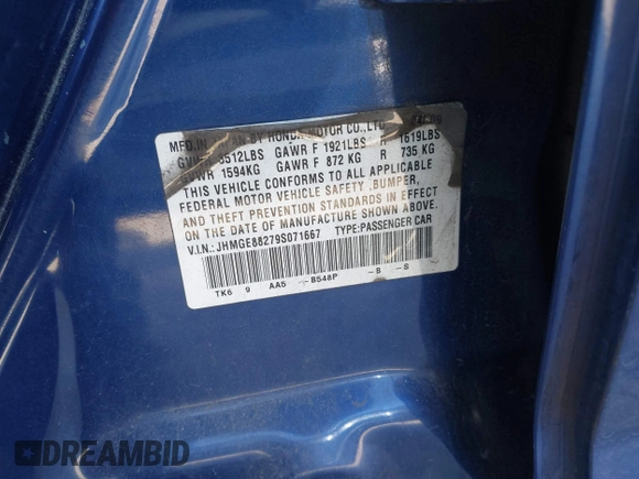 2009 Honda Fit with VIN JHMGE88279S071667, listed as a IAAI auction lot 42035664 with 235,791 mi miles. Bid and sale history available at carsss.com. Image 9.