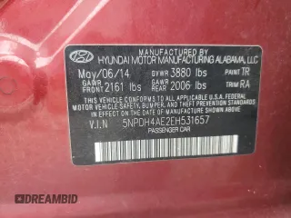 2014 Hyundai Elantra SE with VIN 5NPDH4AE2EH531657, listed as a Copart auction lot 54600665 with 145,146 mi miles and Non repairable. Bid and sale history available at DreamBid. Image 12.