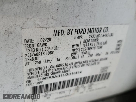 2020 Ford Police Interceptor Utility z VIN 1FM5K8AB1LGD18814, wystawiony jako Copart lot #79466084 z przebiegiem Nie podano mil oraz Nie do naprawy • Non repairable. Historia ofert i sprzedaży dostępna na DreamBid. Obrazek 14.