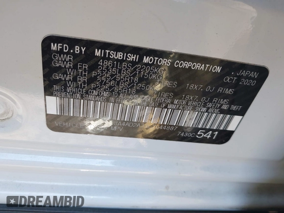 2020 Mitsubishi Outlander ES с VIN JA4AD2A33LZ044887, выставлен на аукционе IAAI как лот 41649411 с пробегом 63 834 миль миль и . История ставок и продаж доступна на DreamBid. Изображение 9.