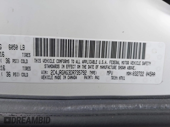 2013 Ram Cargo Van Tradesman with VIN 2C4JRGAG3DR735792, listed as a IAAI auction lot 42342661 with 82,676 mi miles and . Bid and sale history available at DreamBid. Image 9.