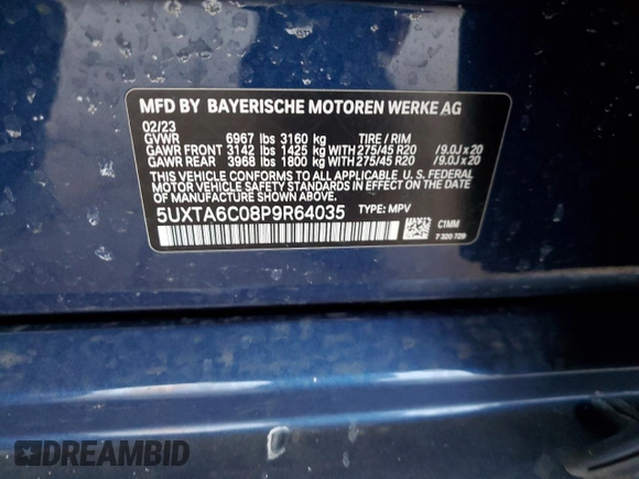 2023 BMW X5 xDrive45e with VIN 5UXTA6C08P9R64035, listed as a Copart auction lot 44251975 with 150,430 mi miles and Salvage title. Bid and sale history available at DreamBid. Image 13.