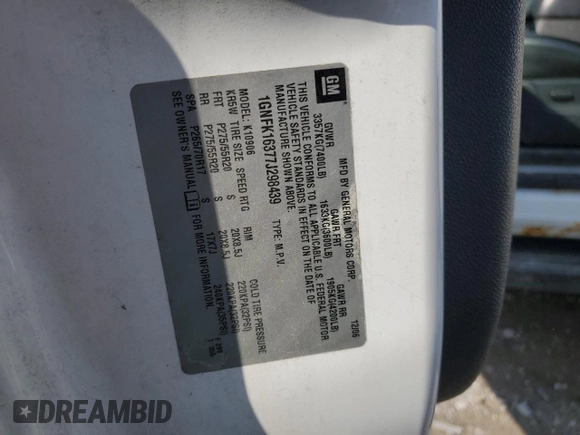 2007 Chevrolet Suburban LTZ with VIN 1GNFK16377J298439, listed as a Copart auction lot 55243665 with 270,387 mi miles and Salvage title. Bid and sale history available at DreamBid. Image 13.