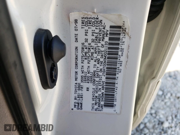 1998 Lexus LX 470 z VIN JT6HT00W3W0021133, wystawiony jako Copart lot #58240065 z przebiegiem 178 185 mil mil oraz Szkoda całkowita • Salvage title. Historia ofert i sprzedaży dostępna na DreamBid. Obrazek 13.