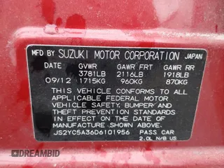 2013 Suzuki SX4 LE with VIN JS2YC5A36D6101956, listed as a Copart auction lot 84450374 with 61,704 mi miles and Salvage Title. Bid and sale history available at carsss.com. Image 12.