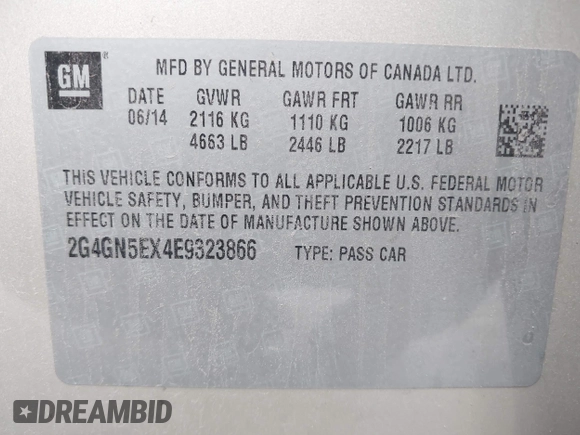 2014 Buick Regal Premium I z VIN 2G4GN5EX4E9323866, wystawiony jako IAAI lot #42072914 z przebiegiem Nie podano mil oraz . Historia ofert i sprzedaży dostępna na DreamBid. Obrazek 9.