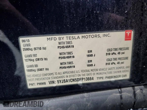 2013 Tesla Model S с VIN 5YJSA1CN5DFP13664, выставлен на аукционе Copart как лот 48177805 с пробегом 116 268 миль миль и Списание • Salvage title. История ставок и продаж доступна на DreamBid. Изображение 15.