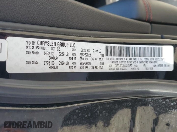 2013 Dodge Durango R/T with VIN 1C4SDJCT3DC616157, listed as a Copart auction lot 64488295 with 220,626 mi miles and Non repairable. Bid and sale history available at DreamBid. Image 13.