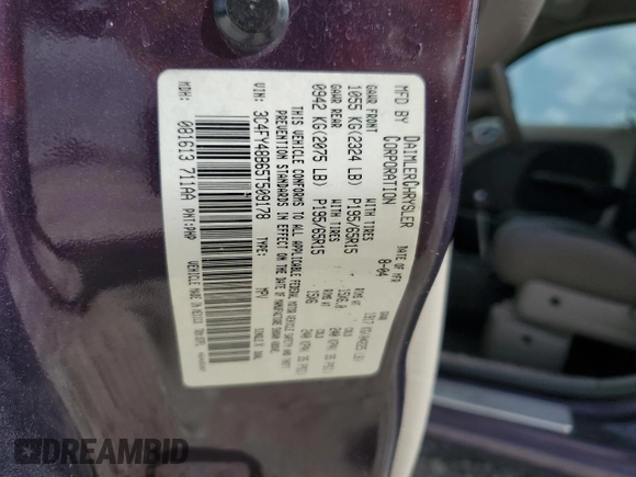 2005 Chrysler PT Cruiser with VIN 3C4FY48B65T509178, listed as a Copart auction lot 60727015 with 35,116 mi miles and Clean title. Bid and sale history available at DreamBid. Image 12.