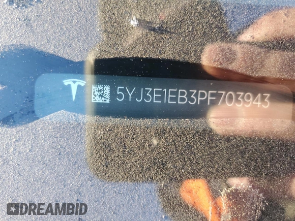 2023 Tesla Model 3 Long Range with VIN 5YJ3E1EB3PF703943, listed as a Copart auction lot 46411505 with Not Provided miles and Salvage Title. Bid and sale history available at DreamBid. Image 13.
