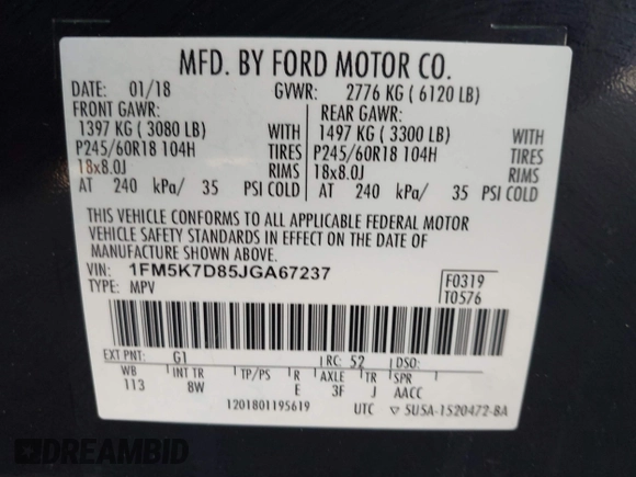 2018 Ford Explorer XLT z VIN 1FM5K7D85JGA67237, wystawiony jako IAAI lot #41408927 z przebiegiem 104 071 mil mil oraz . Historia ofert i sprzedaży dostępna na DreamBid. Obrazek 9.