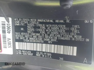 2011 Toyota Sienna XLE z VIN 5TDDK3DC0BS006768, wystawiony jako IAAI lot #42279275 z przebiegiem 172 856 mil mil oraz . Historia ofert i sprzedaży dostępna na DreamBid. Obrazek 9.