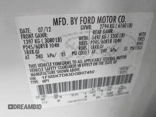 2013 Ford Explorer XLT z VIN 1FM5K7D83DGB07450, wystawiony jako IAAI lot #42461694 z przebiegiem 182 519 mil mil oraz . Historia ofert i sprzedaży dostępna na DreamBid. Obrazek 9.