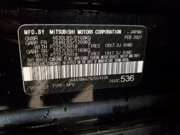 2022 Mitsubishi Eclipse Cross SE z VIN JA4ATWAA2NZ004036, wystawiony jako Copart lot #55473685 z przebiegiem 112 788 mil mil oraz Szkoda całkowita • Salvage title. Historia ofert i sprzedaży dostępna na DreamBid. Obrazek 14.