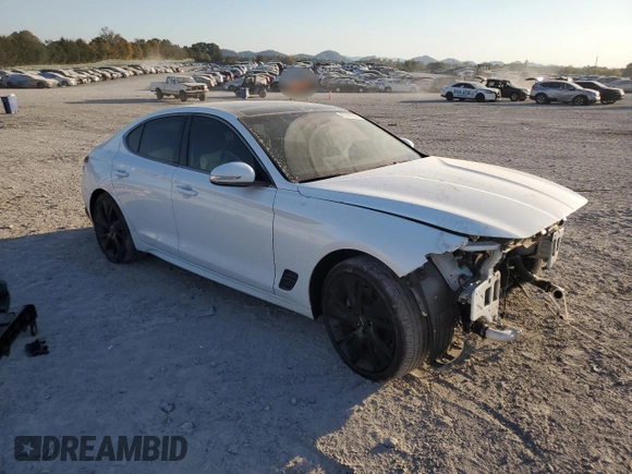 2023 Genesis G70 2.0T with VIN KMTG34TA3PU105184, listed as a Copart auction lot 77366344 with 36,582 mi miles and Salvage Title. Bid and sale history available at carsss.com. Image 4.