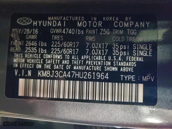 2017 Hyundai Tucson SE with VIN KM8J3CA47HU261964, listed as a Copart auction lot 45949235 with 94,845 mi miles and Salvage Title. Bid and sale history available at carsss.com. Image 16.