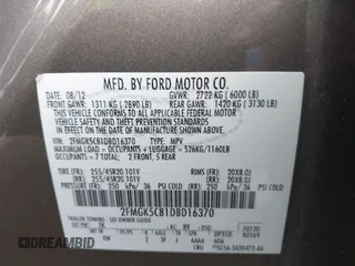 2013 Ford Flex SEL z VIN 2FMGK5C81DBD16370, wystawiony jako IAAI lot #41998675 z przebiegiem 91 717 mil mil oraz . Historia ofert i sprzedaży dostępna na DreamBid. Obrazek 9.