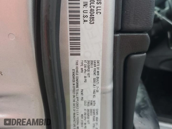 2020 Jeep Grand Cherokee Laredo E with VIN 1C4RJEAG0LC404853, listed as a Copart auction lot 50466255 with 50,661 mi miles and Non repairable. Bid and sale history available at DreamBid. Image 16.