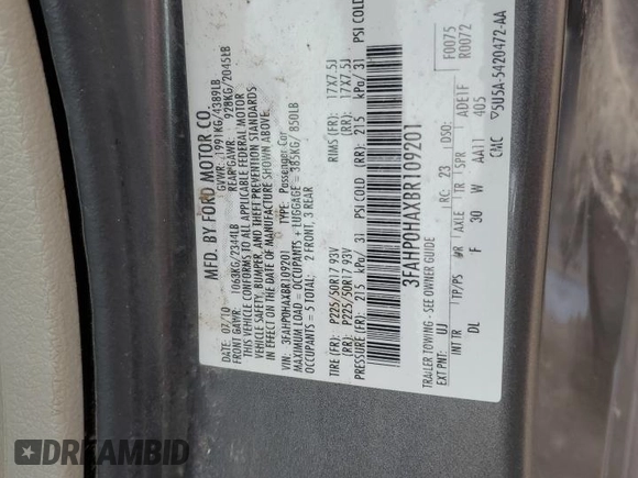 2011 Ford Fusion SE with VIN 3FAHP0HAXBR109201, listed as a Copart auction lot 86512984 with 83,352 mi miles and Salvage Title. Bid and sale history available at carsss.com. Image 14.