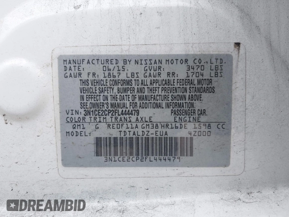 2015 Nissan Note SV with VIN 3N1CE2CP2FL444479, listed as a IAAI auction lot 42389895 with 157,756 mi miles and . Bid and sale history available at DreamBid. Image 9.
