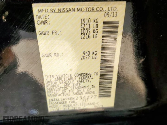 2014 Nissan Altima 2.5 S with VIN 1N4AL3AP4EN234277, listed as a Copart auction lot 54218275 with 174,275 mi miles and Salvage Title. Bid and sale history available at carsss.com. Image 14.