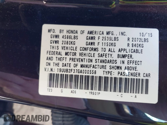 2016 Acura TLX V6 with VIN 19UUB2F37GA000558, listed as a IAAI auction lot 41697699 with 68,704 mi miles. Bid and sale history available at carsss.com. Image 9.