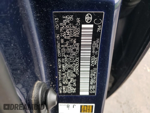 2014 Toyota Prius Four with VIN JTDKN3DU0E1743848, listed as a Copart auction lot 52539265 with 237,950 mi miles and Clean Title. Bid and sale history available at carsss.com. Image 12.