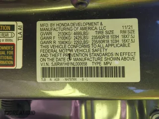 2022 Honda CR-V EX-L with VIN 5J6RW1H81NL000658, listed as a IAAI auction lot 41697956 with 70,579 mi miles. Bid and sale history available at carsss.com. Image 9.