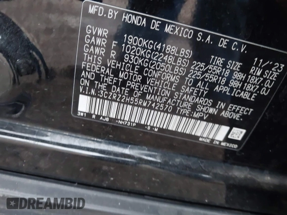 2024 Honda HR-V Sport with VIN 3CZRZ2H55RM742570, listed as a IAAI auction lot 41984710 with 25,515 mi miles and . Bid and sale history available at DreamBid. Image 9.