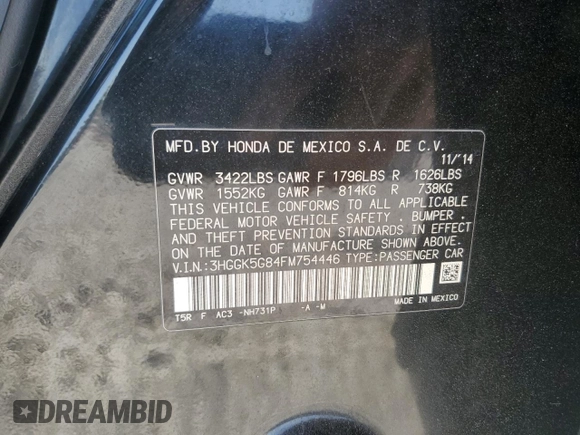 2015 Honda Fit EX с VIN 3HGGK5G84FM754446, выставлен на аукционе Copart как лот 50139015 с пробегом 111 256 миль миль и Списание • Salvage title. История ставок и продаж доступна на DreamBid. Изображение 14.