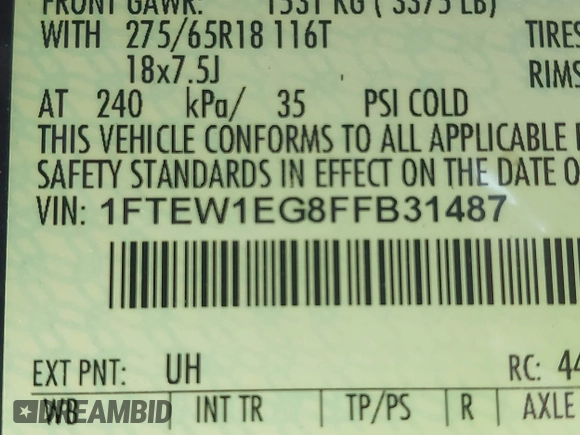 2015 Ford F-150 XLT with VIN 1FTEW1EG8FFB31487, listed as a IAAI auction lot 41609774 with 175,030 mi miles. Bid and sale history available at carsss.com. Image 9.