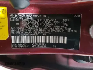 2004 Toyota Highlander z VIN JTEEP21A140057071, wystawiony jako Copart lot #61100575 z przebiegiem 123 763 mil mil oraz Szkoda całkowita • Salvage title. Historia ofert i sprzedaży dostępna na DreamBid. Obrazek 14.