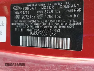 2012 Hyundai Veloster w/Black Int с VIN KMHTC6AD6CU042853, выставлен на аукционе Copart как лот 65559895 с пробегом 99 109 миль миль и Чистый • Clean title. История ставок и продаж доступна на DreamBid. Изображение 12.