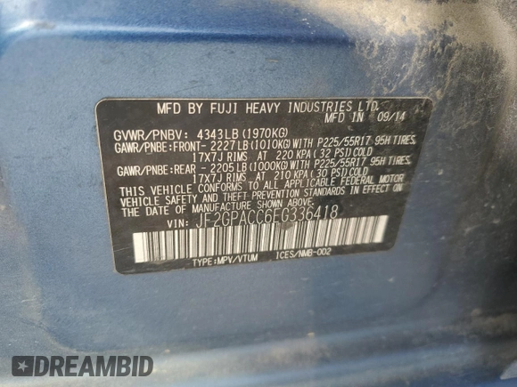 2014 Subaru Crosstrek Premium z VIN JF2GPACC6EG336418, wystawiony jako Copart lot #74817394 z przebiegiem 130 773 mil mil oraz Szkoda całkowita • Salvage title. Historia ofert i sprzedaży dostępna na DreamBid. Obrazek 12.