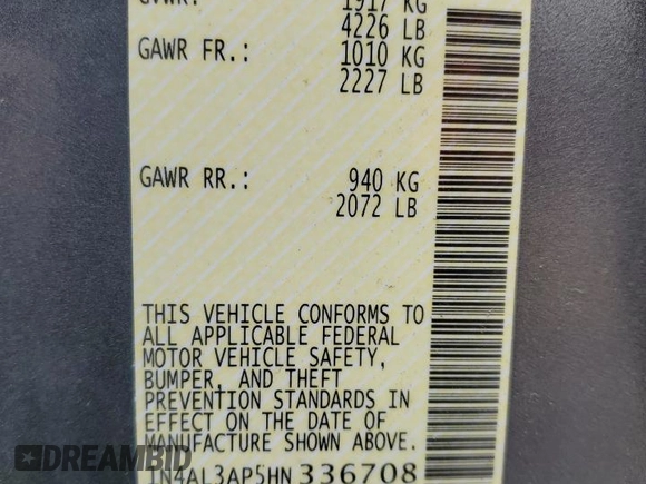 2017 Nissan Altima S z VIN 1N4AL3AP5HN336708, wystawiony jako Copart lot #57409535 z przebiegiem 140 431 mil mil oraz Szkoda całkowita • Salvage title. Historia ofert i sprzedaży dostępna na DreamBid. Obrazek 13.