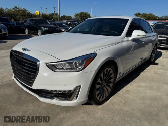 2019 Genesis G90 z VIN KMTF54JH1KU054539, wystawiony jako Copart lot #53653765 z przebiegiem 27 024 mil mil oraz Nie do naprawy • Non repairable. Historia ofert i sprzedaży dostępna na DreamBid. Obrazek 1.