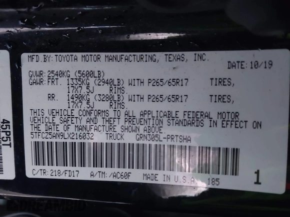 2020 Toyota Tacoma SR5 z VIN 5TFCZ5AN9LX216032, wystawiony jako IAAI lot #41448197 z przebiegiem 128 581 mil mil oraz . Historia ofert i sprzedaży dostępna na DreamBid. Obrazek 9.