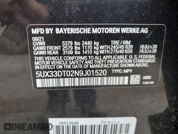 2022 BMW X4 xDrive30i z VIN 5UX33DT02N9J01520, wystawiony jako Copart lot #51488055 z przebiegiem Nie podano mil oraz Szkoda całkowita • Salvage title. Historia ofert i sprzedaży dostępna na DreamBid. Obrazek 16.