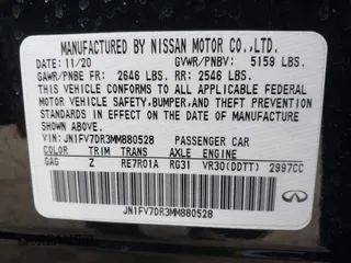 2021 Infiniti Q50 Red Sport 400 with VIN JN1FV7DR3MM880528, listed as a IAAI auction lot 41645447 with 73,160 mi miles and . Bid and sale history available at carsss.com. Image 9.