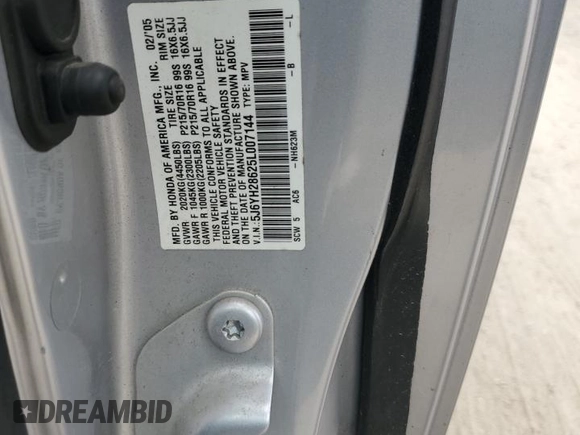 2005 Honda Element EX with VIN 5J6YH28625L007144, listed as a Copart auction lot 51083485 with 158,609 mi miles and Salvage Title. Bid and sale history available at DreamBid. Image 12.