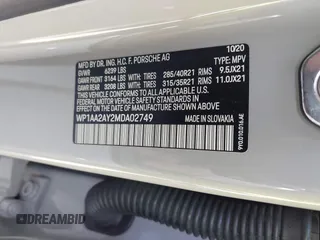 2021 Porsche Cayenne z VIN WP1AA2AY2MDA02749, wystawiony jako IAAI lot #41944514 z przebiegiem 97 493 mil mil oraz . Historia ofert i sprzedaży dostępna na DreamBid. Obrazek 9.