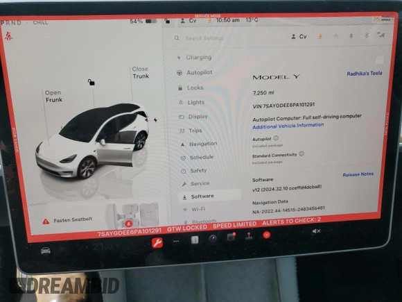 2023 Tesla Model Y Long Range with VIN 7SAYGDEE6PA101291, listed as a Copart auction lot 52758115 with 7,250 mi miles and Salvage Title. Bid and sale history available at DreamBid. Image 9.
