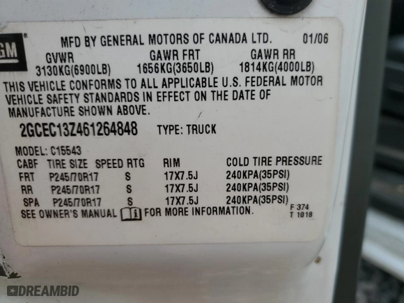 2006 Chevrolet Silverado 1500 LT2 with VIN 2GCEC13Z461264848, listed as a Copart auction lot 49963555 with 211,222 mi miles and Non Repairable. Bid and sale history available at carsss.com. Image 12.